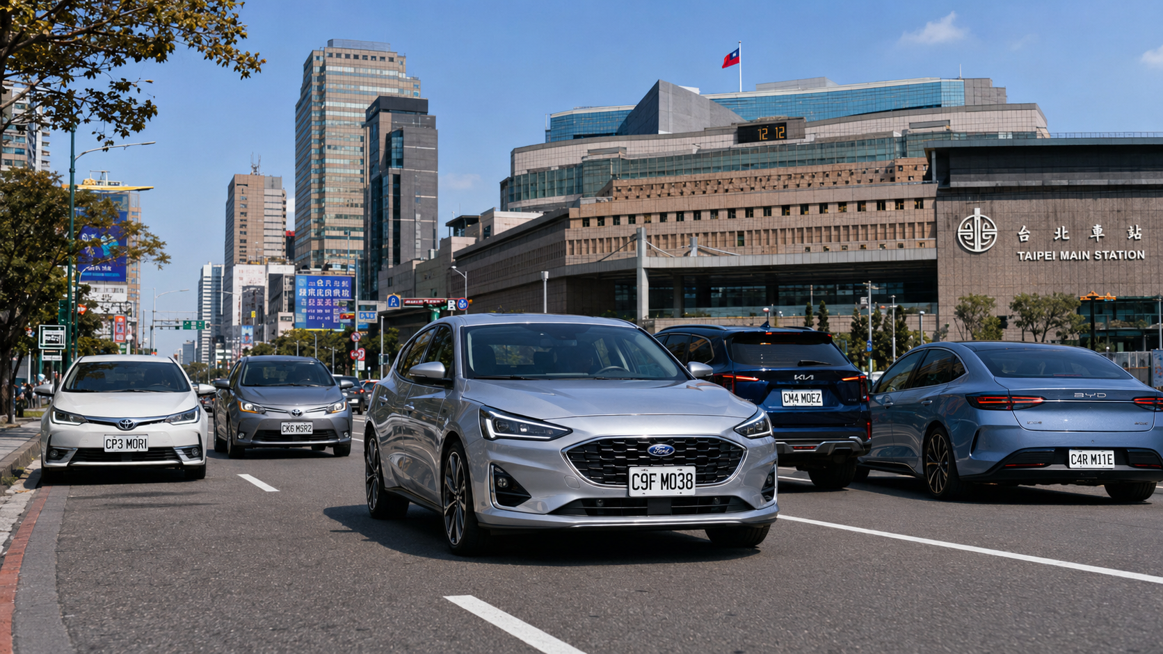 대만 국도(고속도로)를 달리는 렌트카와 파란색 방향 표지판 | 대만 렌트카 운전 꿀팁