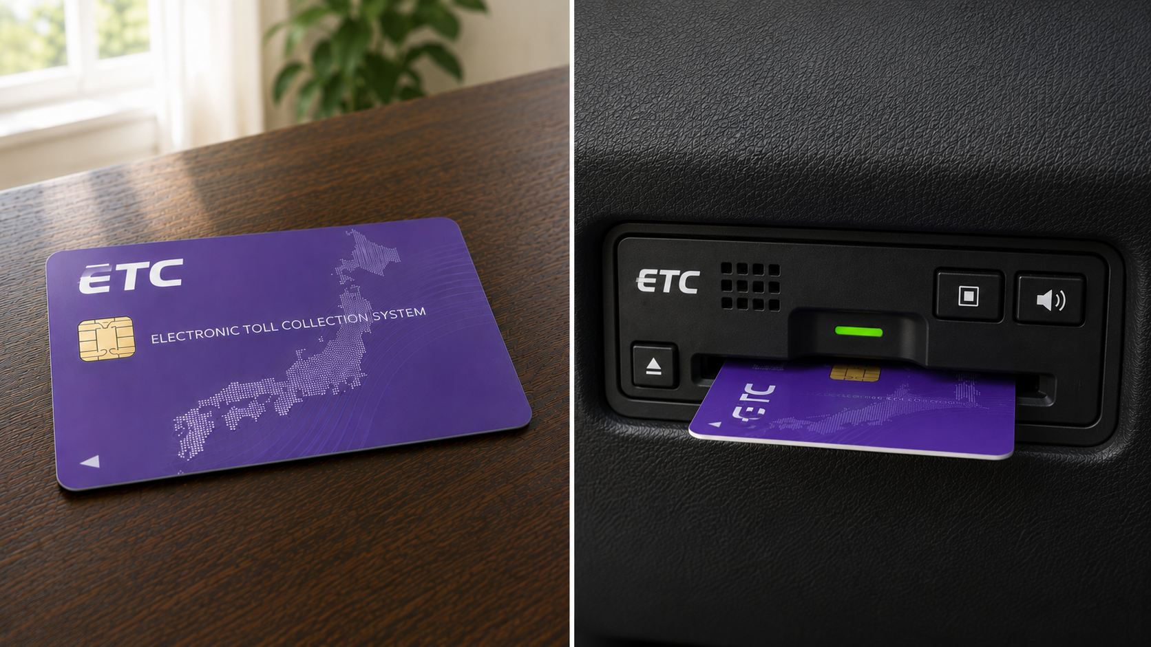 일본 ETC 카드와 차량 ETC 단말기에 카드를 삽입하는 모습 | 도쿄 렌트카 ETC 카드